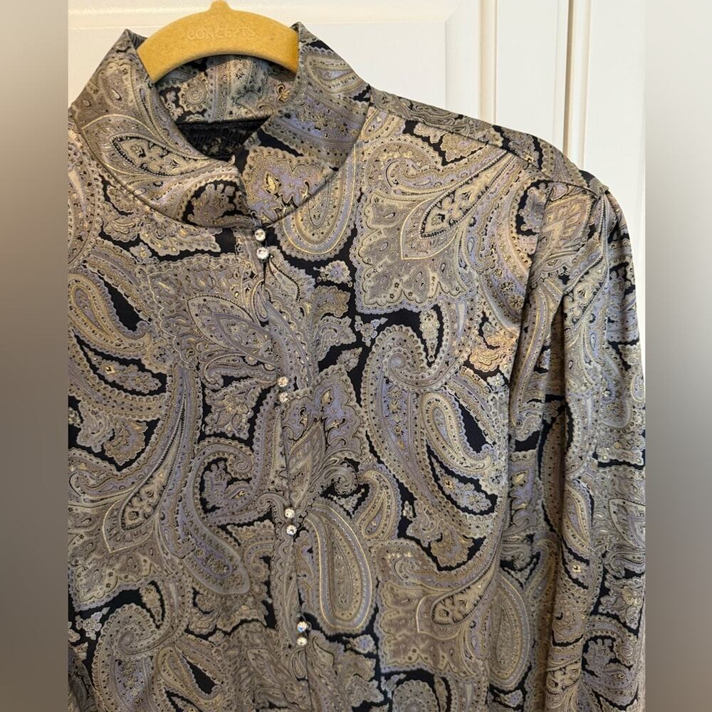 Peggy Jennings Women’s Vintage 100% Silk Button Down Paisley Size 6 Large XL